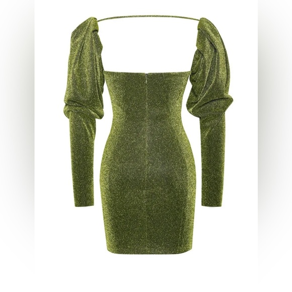Miss circle Green Metallic Puffed Shoulder Sleeve Mini Dress - Picture 5 of 6